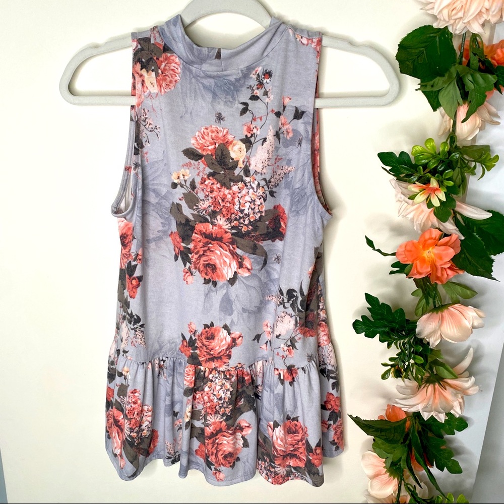 Suzy Shier Floral high neck peplum tank m spring